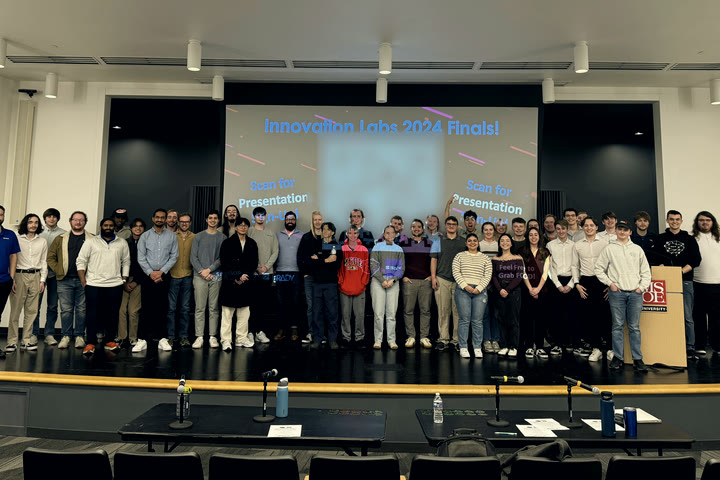 Every Innovation Labs 2024 team on stage after the finals.